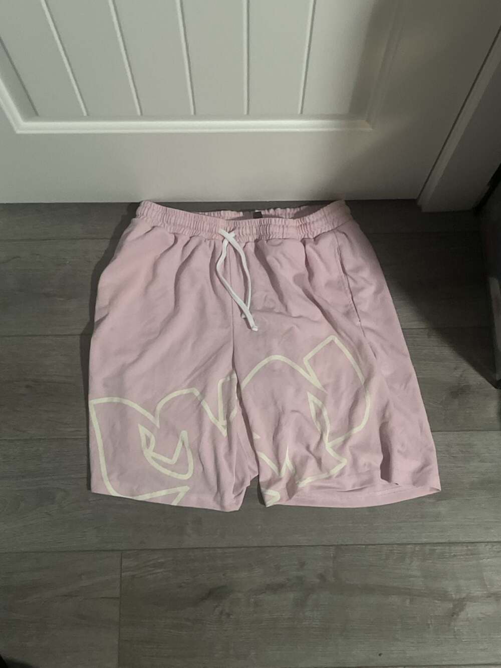 Man Logo AOP Drawstring Fleece Shorts - Pink/White